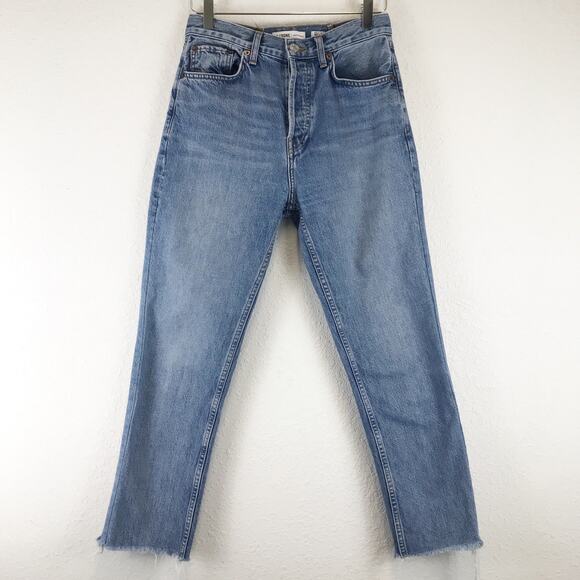 Re/Done Levi's High Rise Stove Pipe Medium Vain Upcycled Raw Hem Crop Jeans READ - Picture 1 of 14